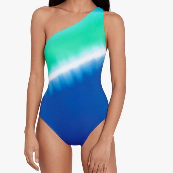NWT Lauren Ralph Lauren Cabana One Shoulder One-Piece Ombre Swimsuit, Size 8 - Picture 1 of 7